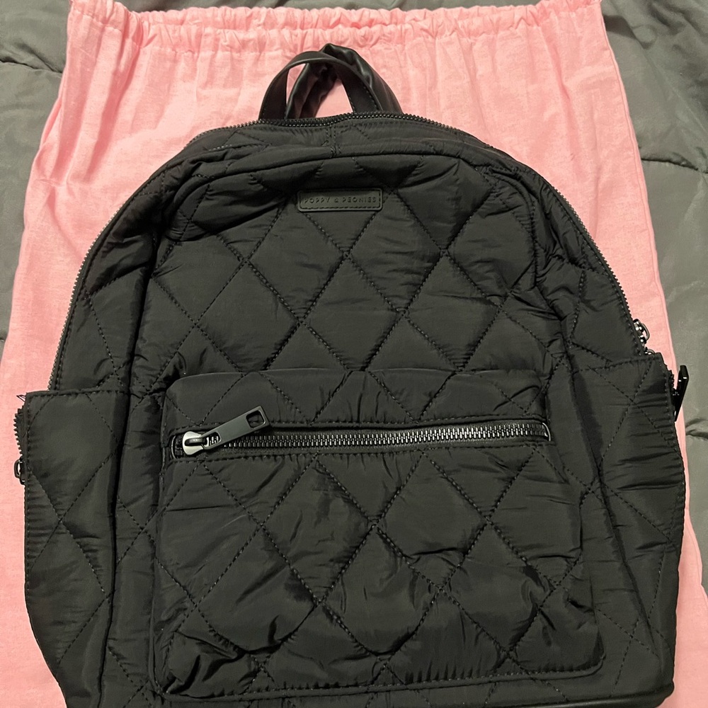 Poppy & Peonies Black Quilted Backpack